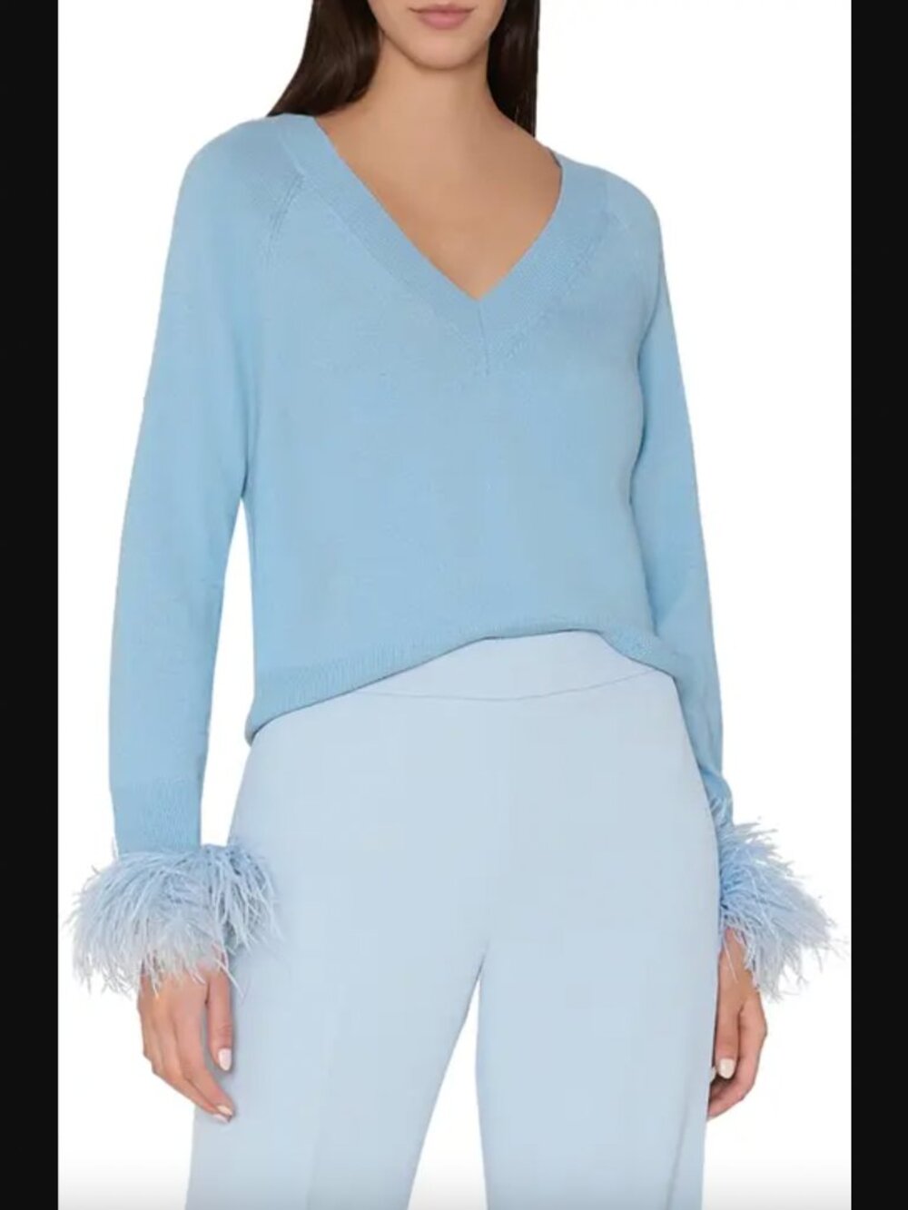 $350 Milly Ice Blue Feather Cuff Pullover Sweater size Large